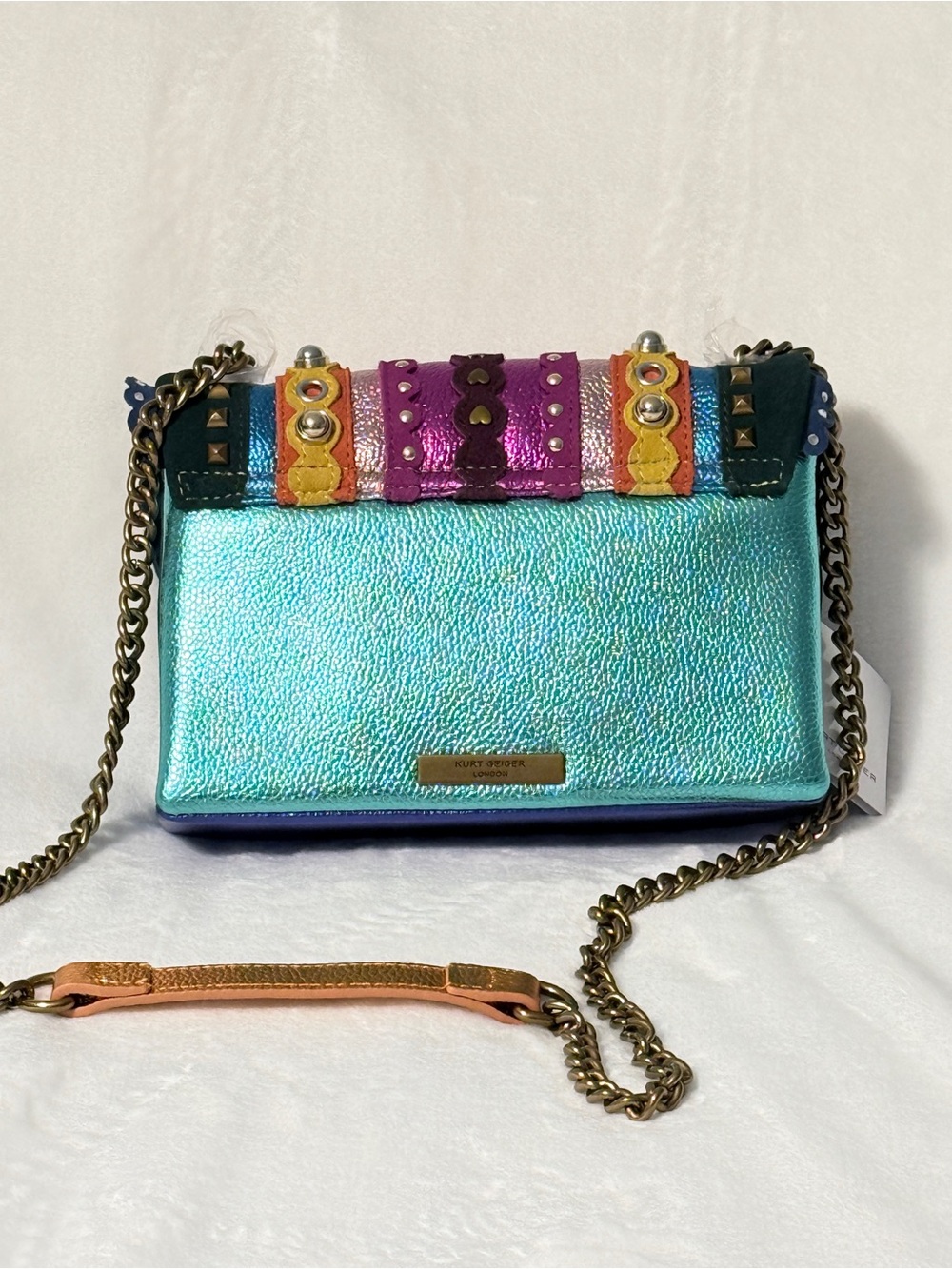 Kurt Geiger Kensington Multicolor Studded Flap Bag with Chain Strap - Picture 3 of 10